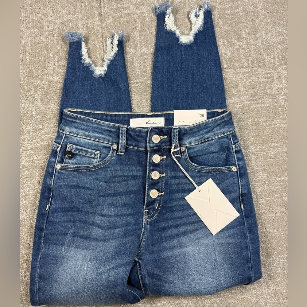 Kancan NWT High Rise Ankle Skinny Raw Hem Exposed Button Fly Jean Women Sz 5/26